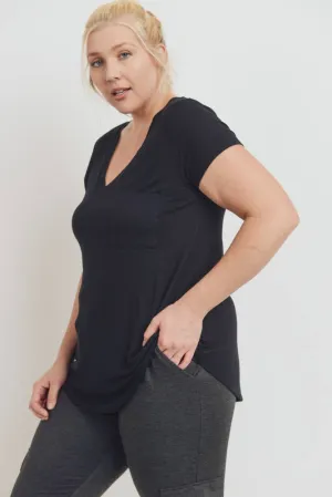 CURVY Longline Deep V-Neck Pocket Shirt