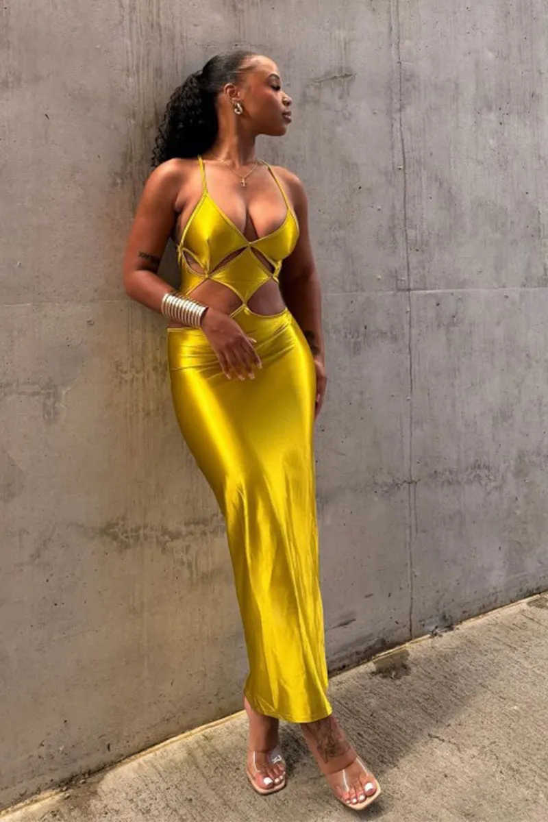 Cut Out Halter Backless Maxi Bodycon Dress