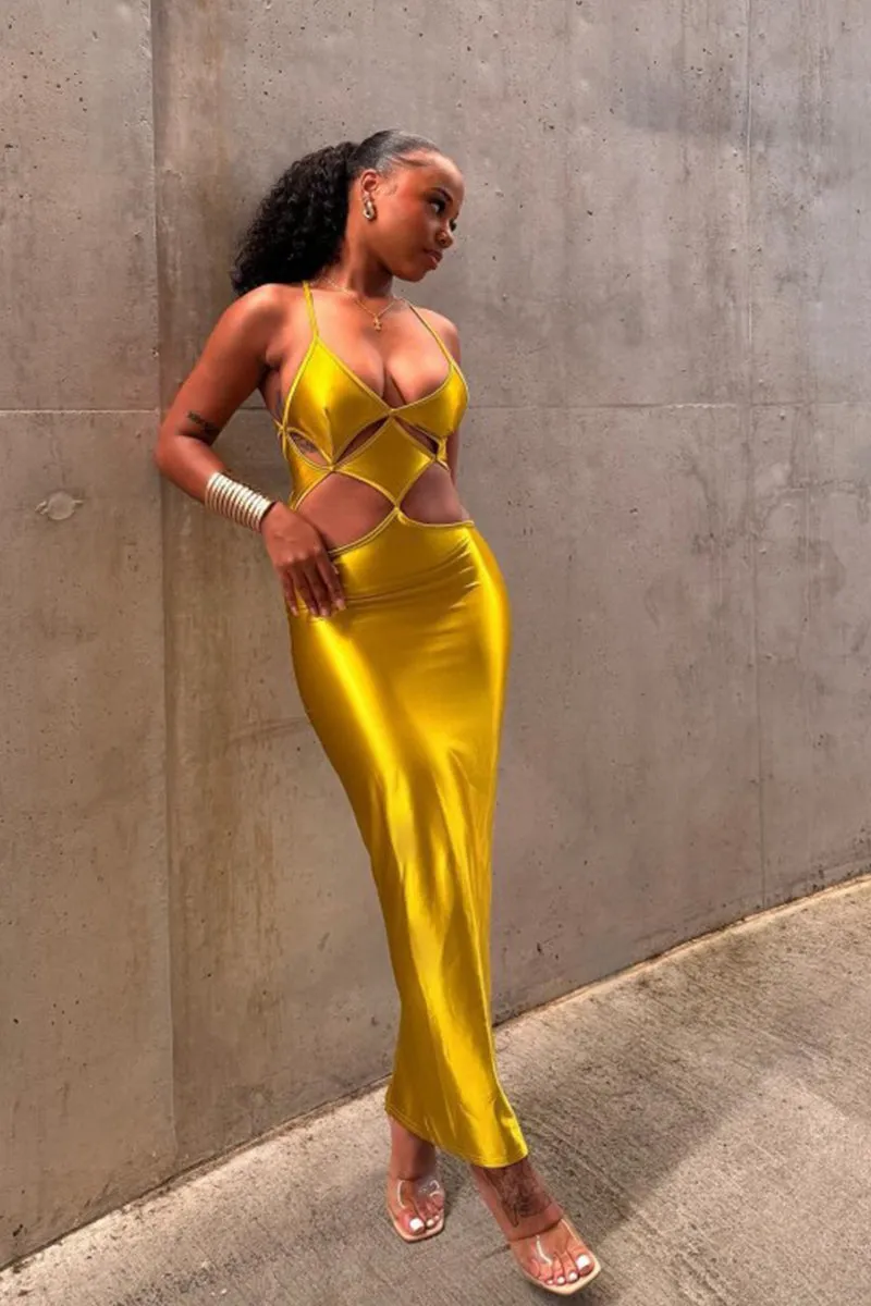Cut Out Halter Backless Maxi Bodycon Dress
