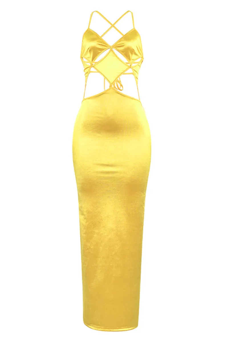 Cut Out Halter Backless Maxi Bodycon Dress