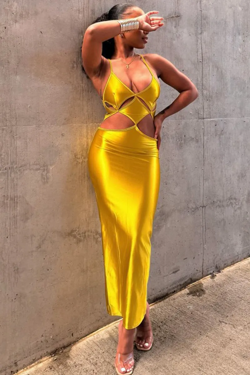 Cut Out Halter Backless Maxi Bodycon Dress