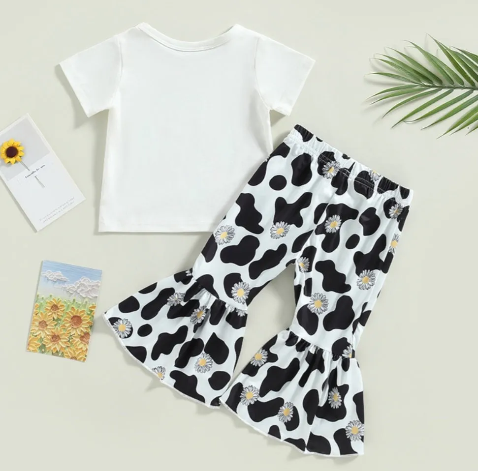 Daisy Cow Girl T-shirt with Cow Print Bell Bottoms  #100093