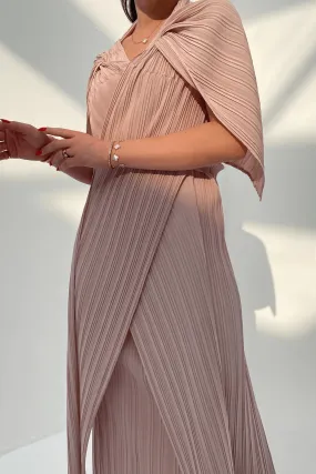 Dalene Pleated Dress With Front Wrap Panels And Attached Waist Strap