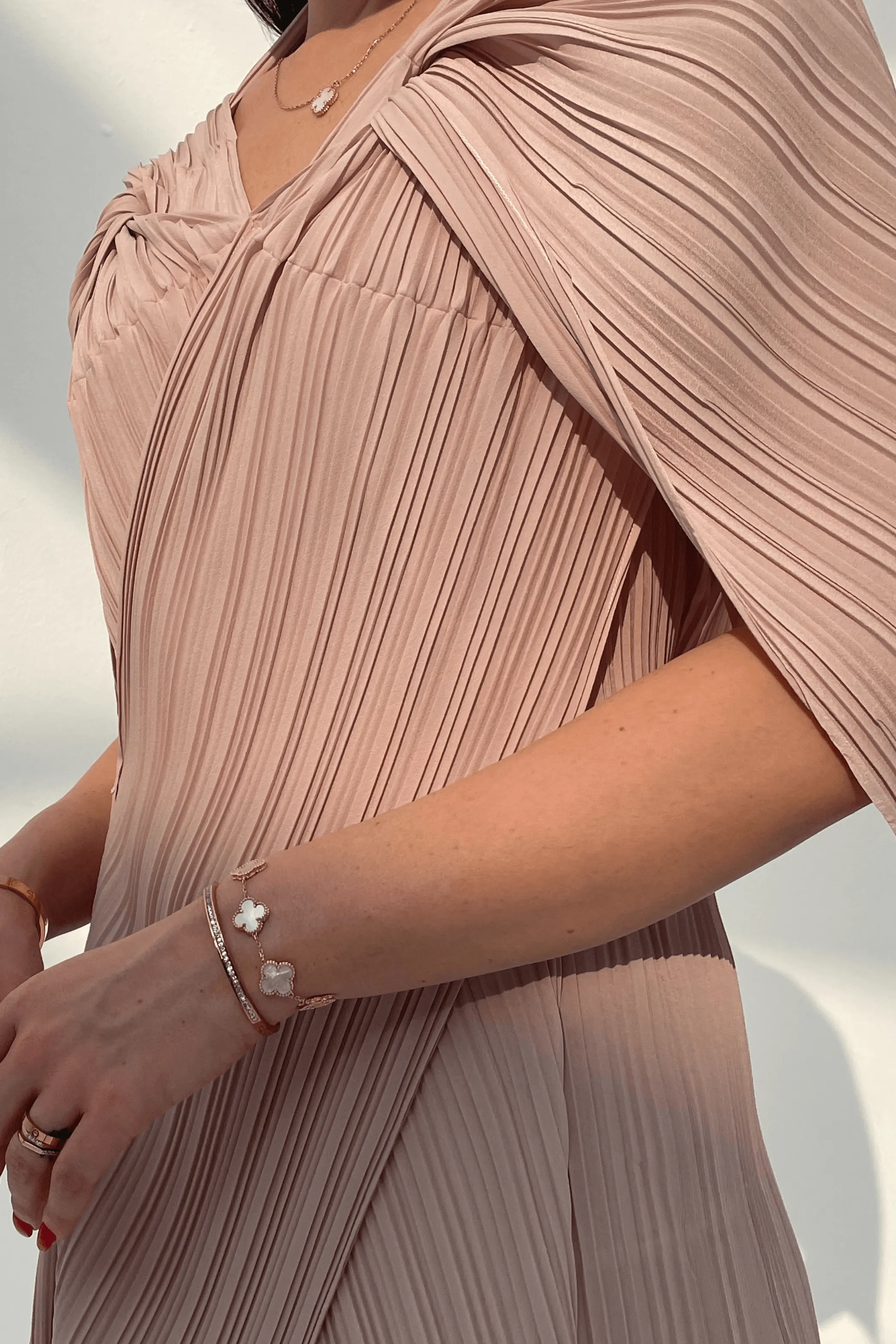 Dalene Pleated Dress With Front Wrap Panels And Attached Waist Strap