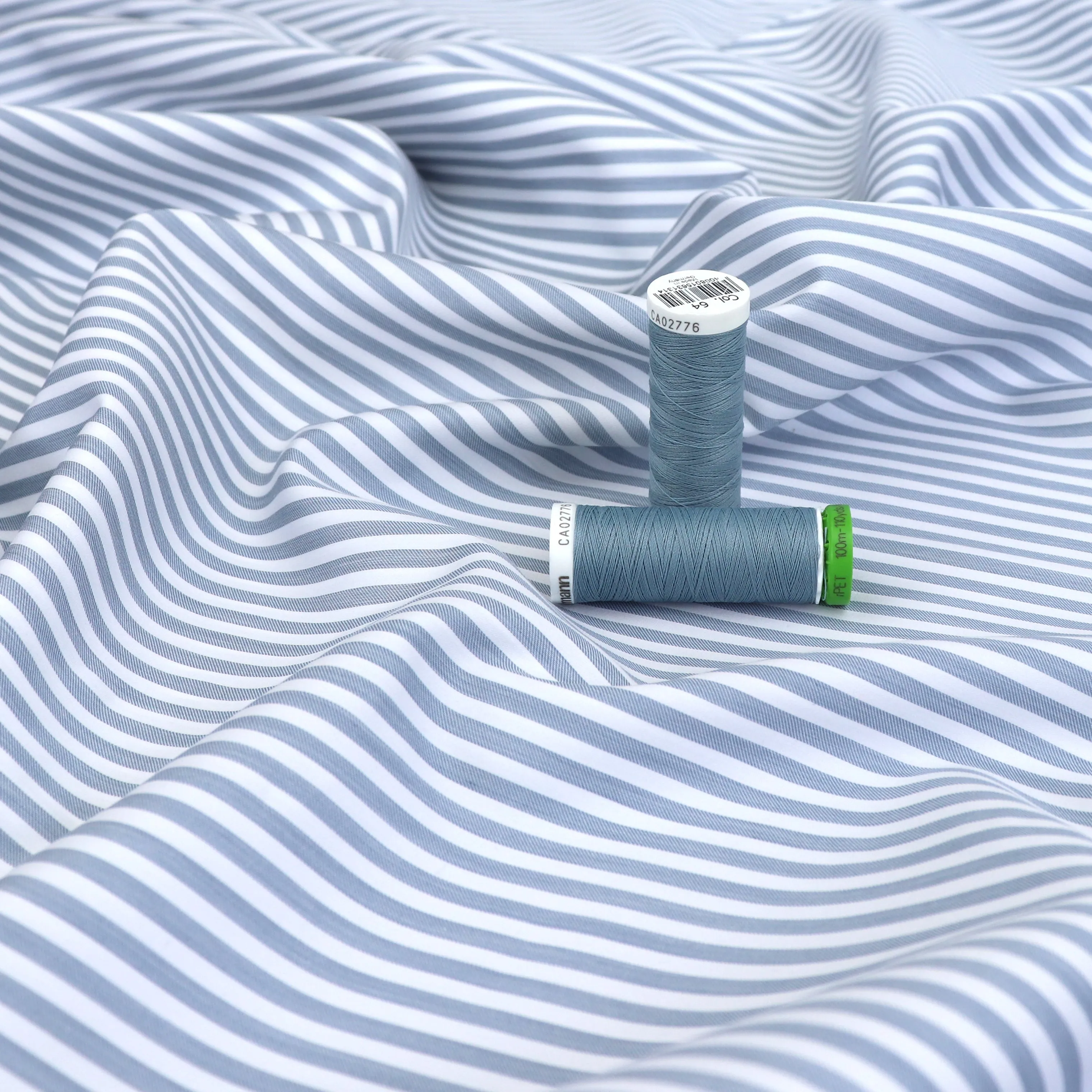 Deadstock Cotton Lyocell Shirting - Stripe - Steel Blue