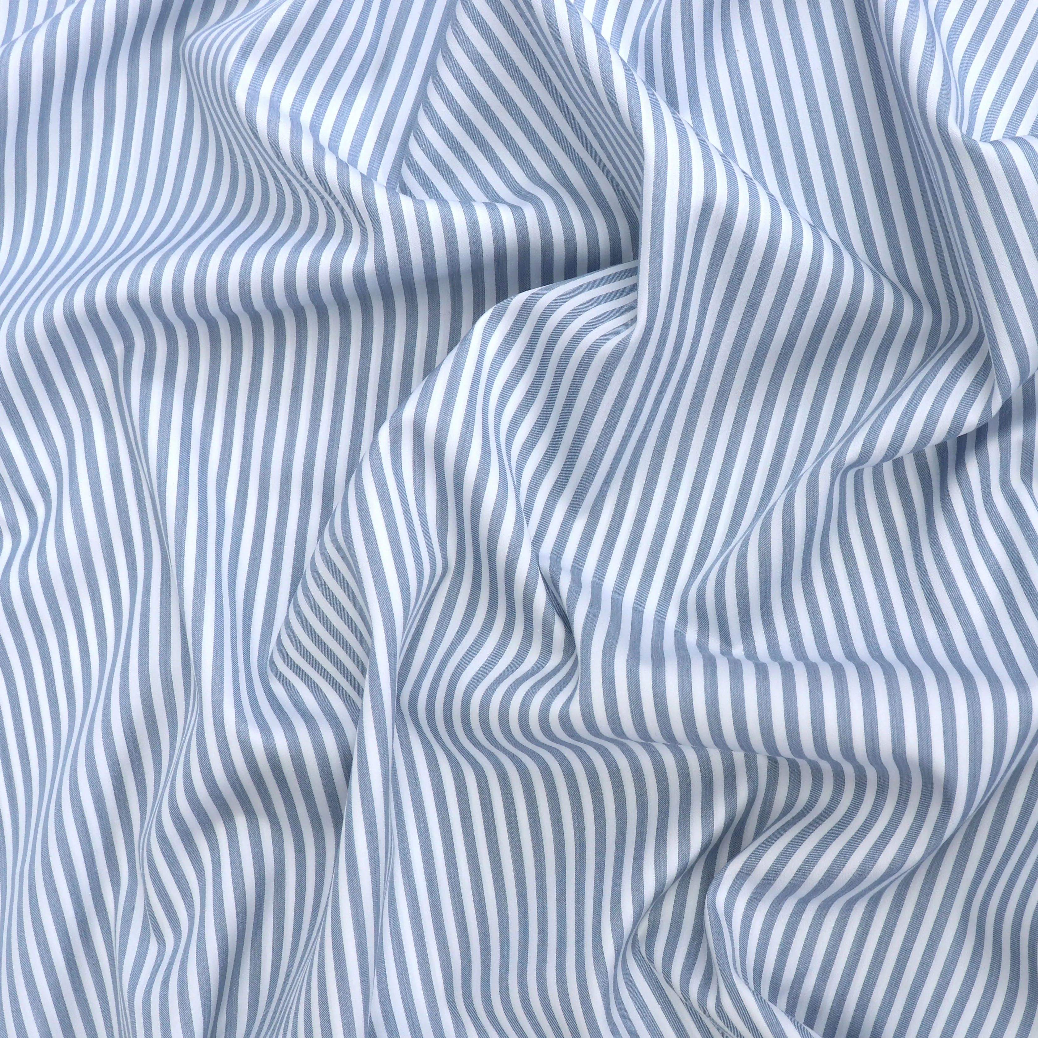 Deadstock Cotton Lyocell Shirting - Stripe - Steel Blue