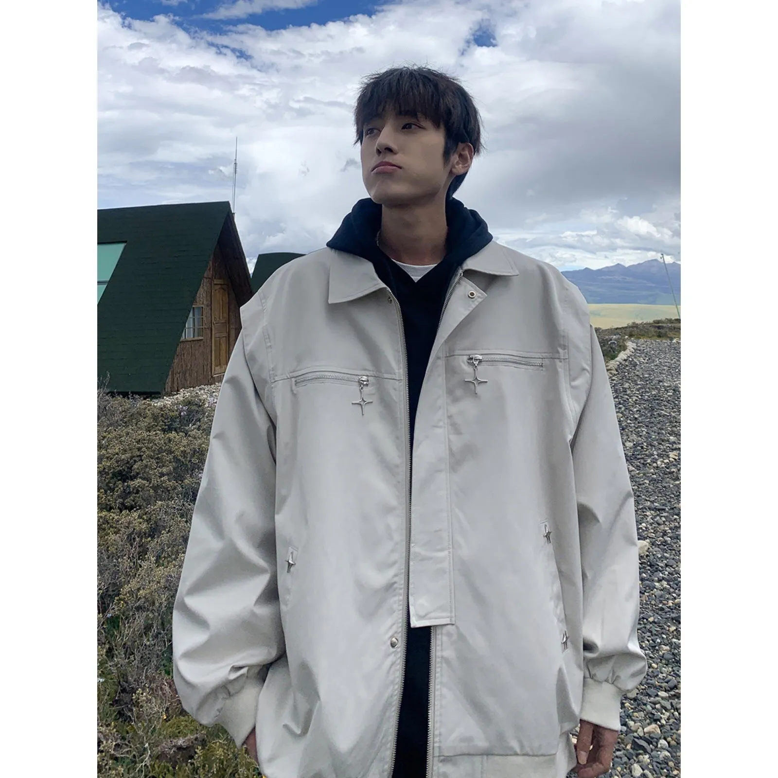 Design sense metal zipper pilot jacket men's wear high-end