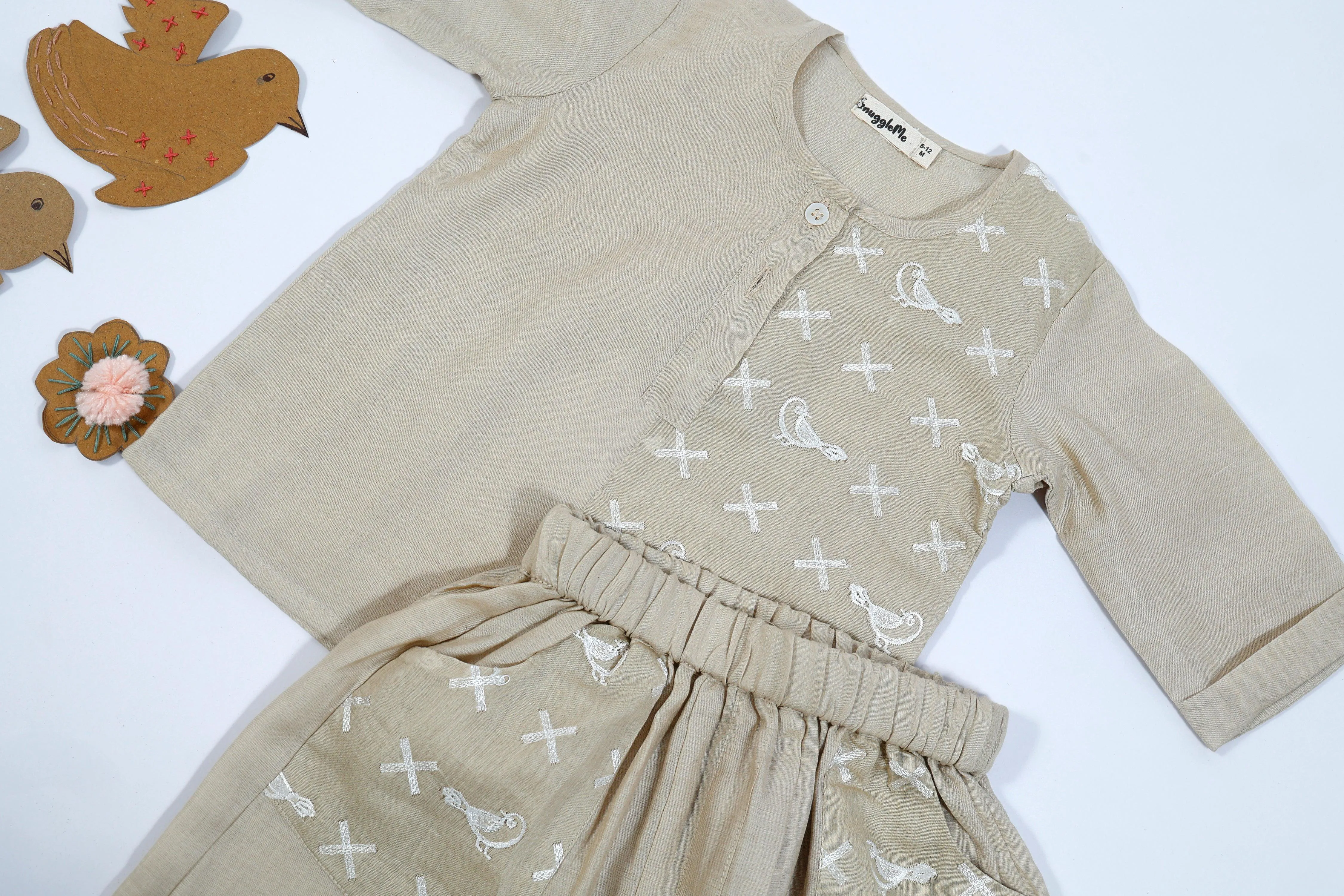 Designer Chanderi Short Ethnic Kurta Set with Shorts for Infant Boys  - Beige