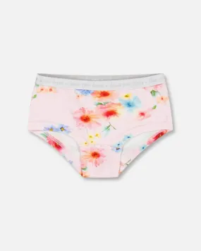 Deux Par Deux Boyshort Pantie - Light Pink with Flowers