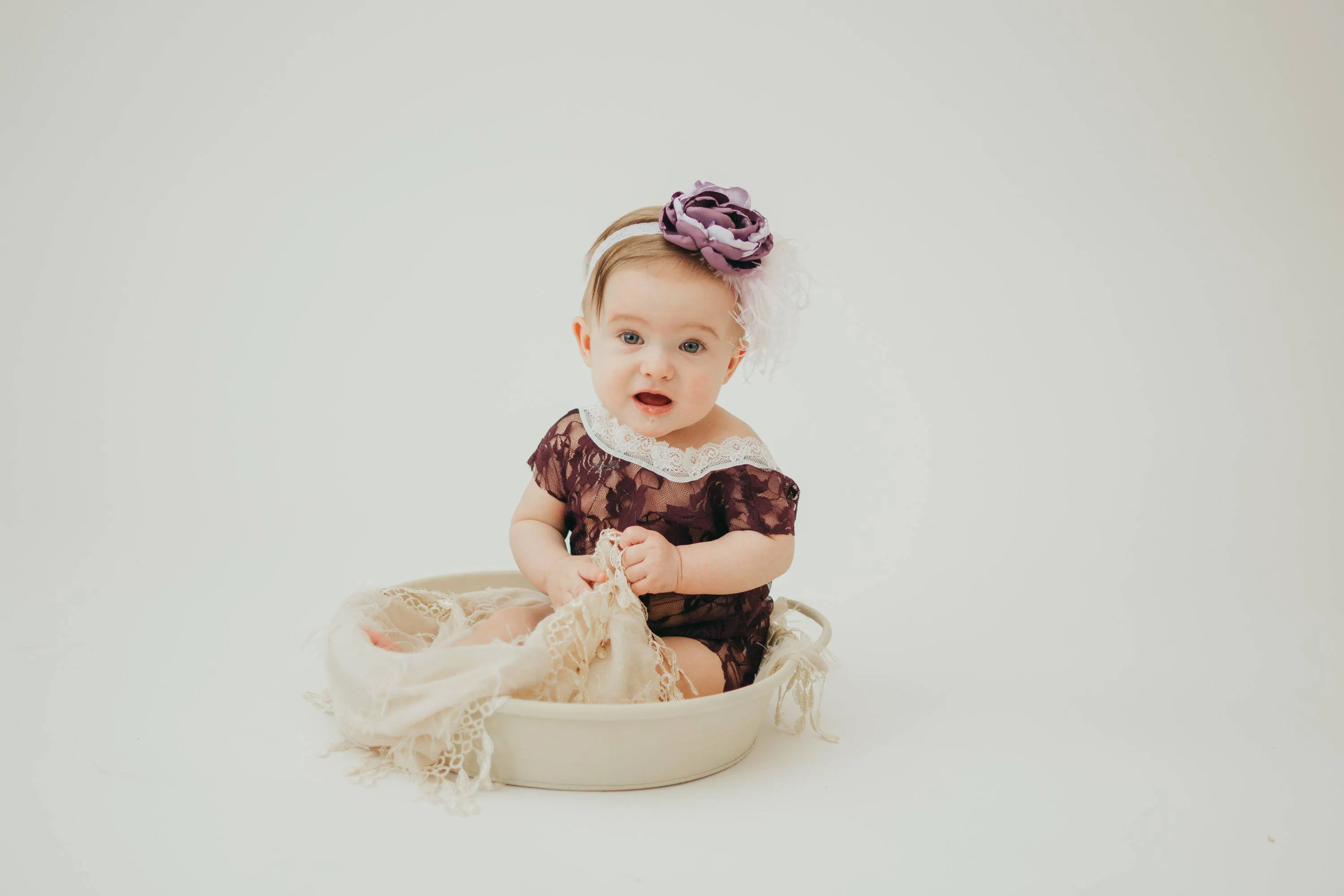 Eggplant Purple Lace V-Back Newborn Romper with Ties