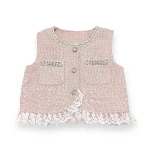 Embellished Tweed Vest - Pink