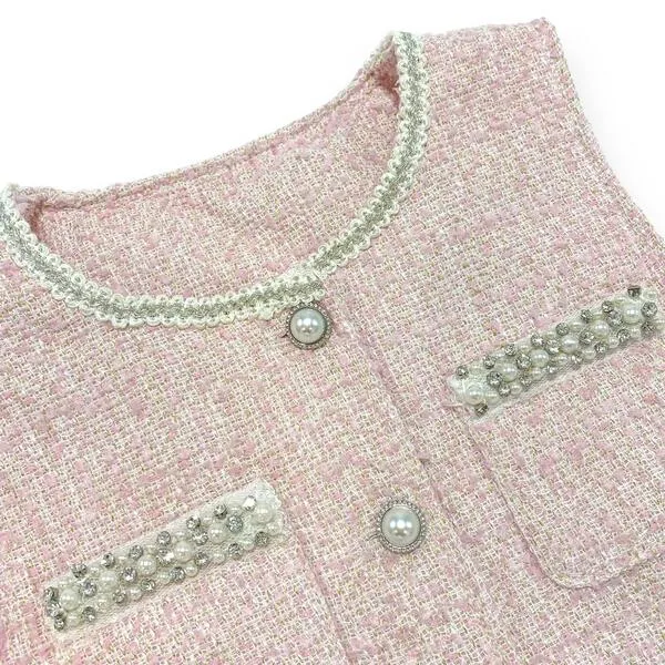 Embellished Tweed Vest - Pink