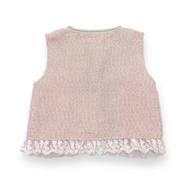 Embellished Tweed Vest - Pink