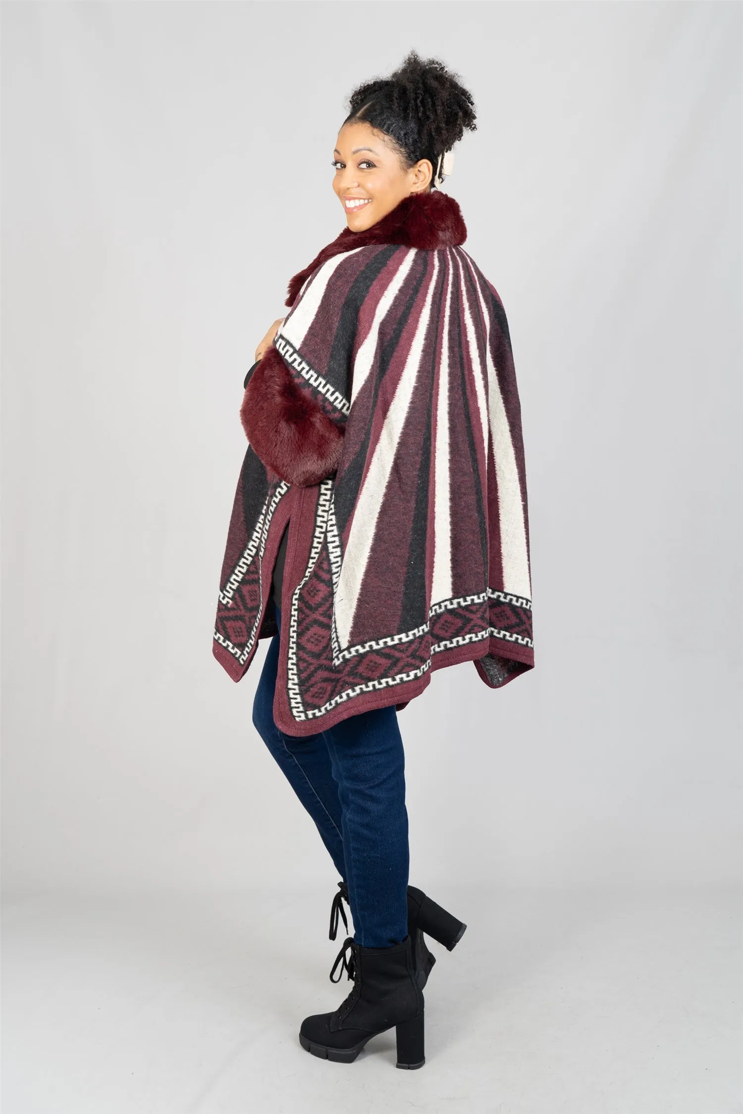 Fashion A100 Faux Fur Trim Cape
