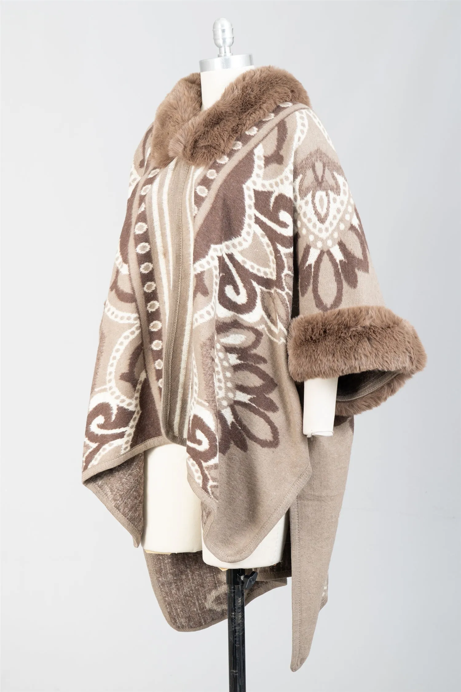 Fashion A103 Faux Fur Trim Cape