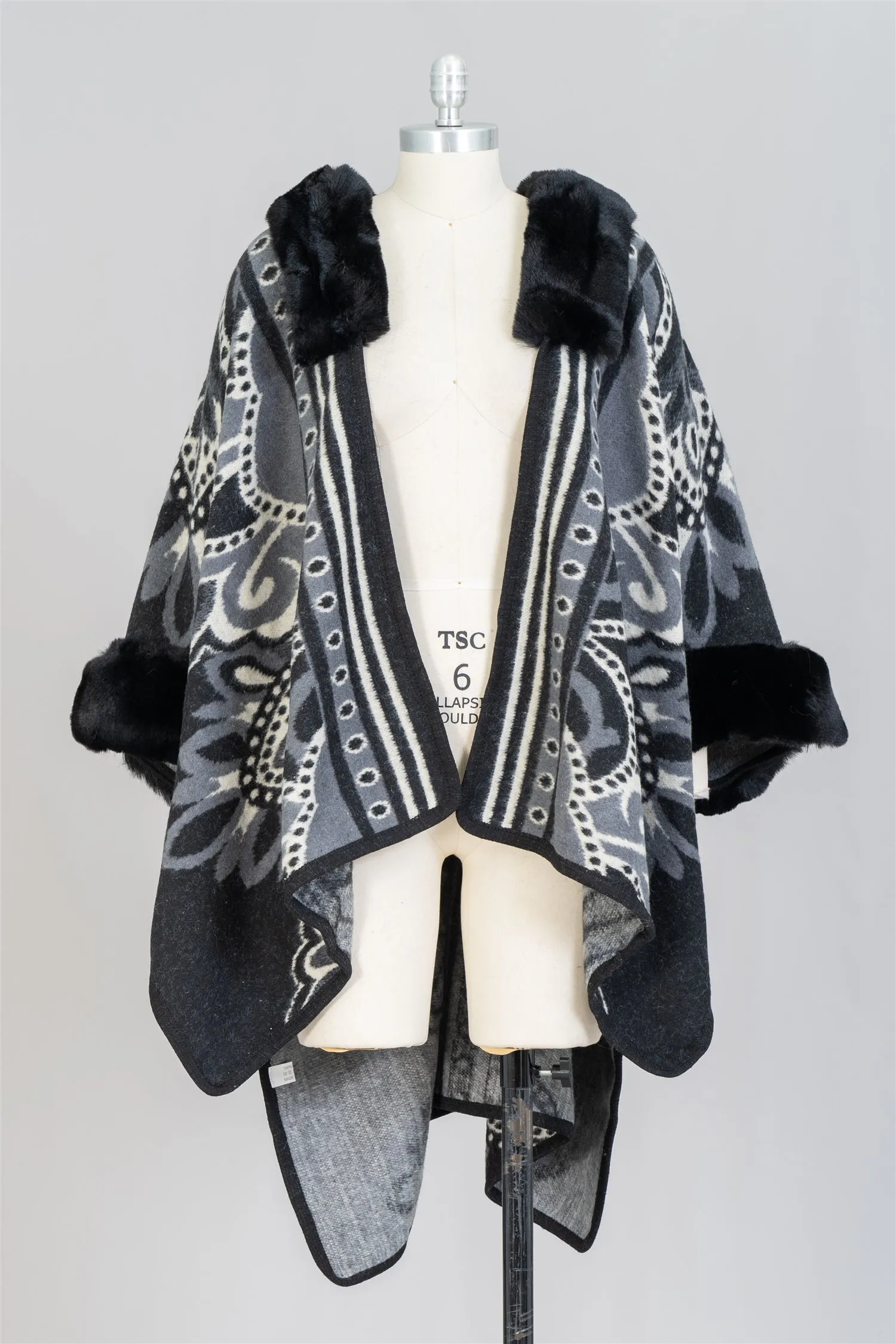 Fashion A103 Faux Fur Trim Cape