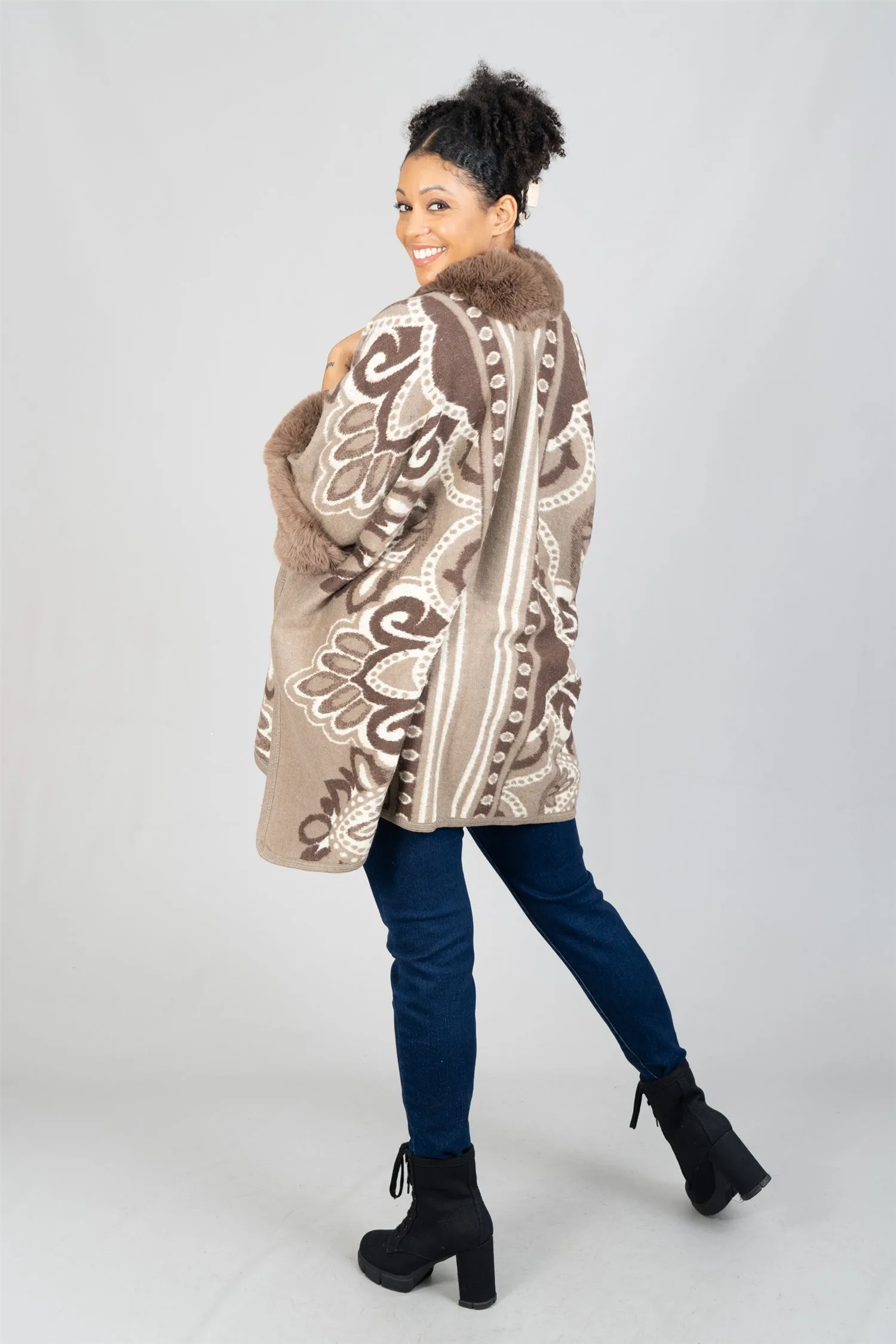 Fashion A103 Faux Fur Trim Cape