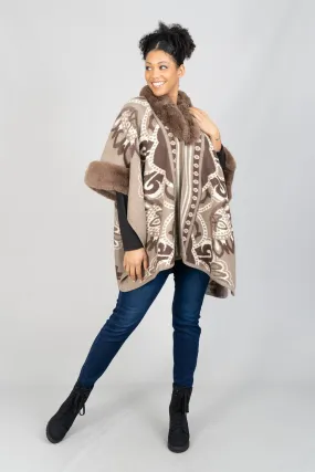 Fashion A103 Faux Fur Trim Cape