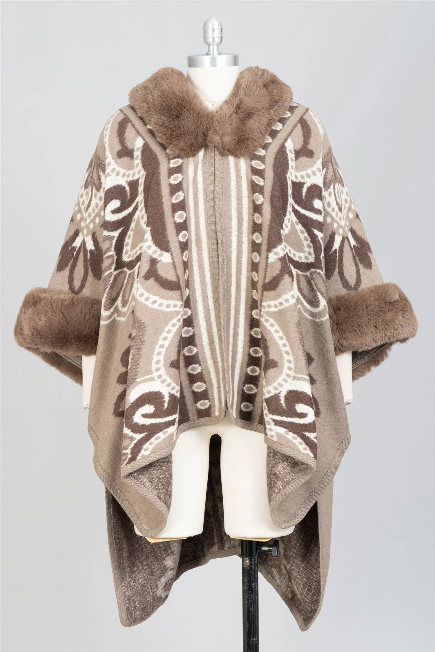 Fashion A103 Faux Fur Trim Cape