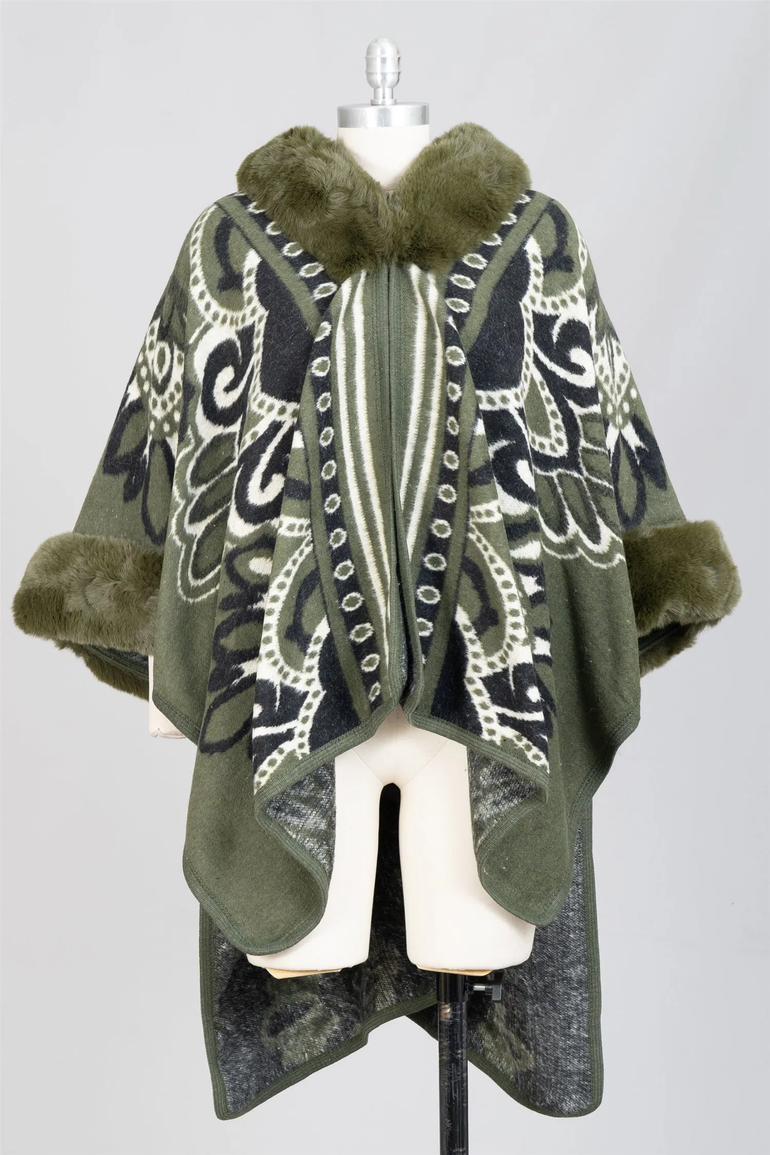 Fashion A103 Faux Fur Trim Cape