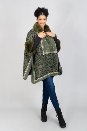 Fashion A516 Print Faux Fur Trim Cape