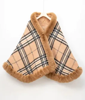 Fashion A608 Faux Fur Trim Print Cape