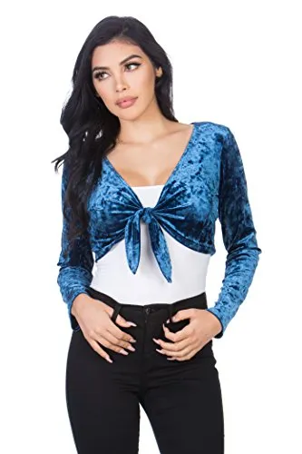 Fashion Secrets Women`s Collarless Open Front Velvet Bolero Shrug Cardigan Cropped Jacket