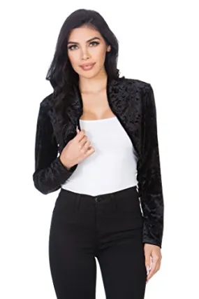 Fashion Secrets Women`s Collarless Open Front Velvet Bolero Shrug Cardigan Cropped Jacket