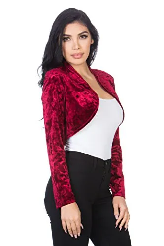 Fashion Secrets Women`s Collarless Open Front Velvet Bolero Shrug Cardigan Cropped Jacket