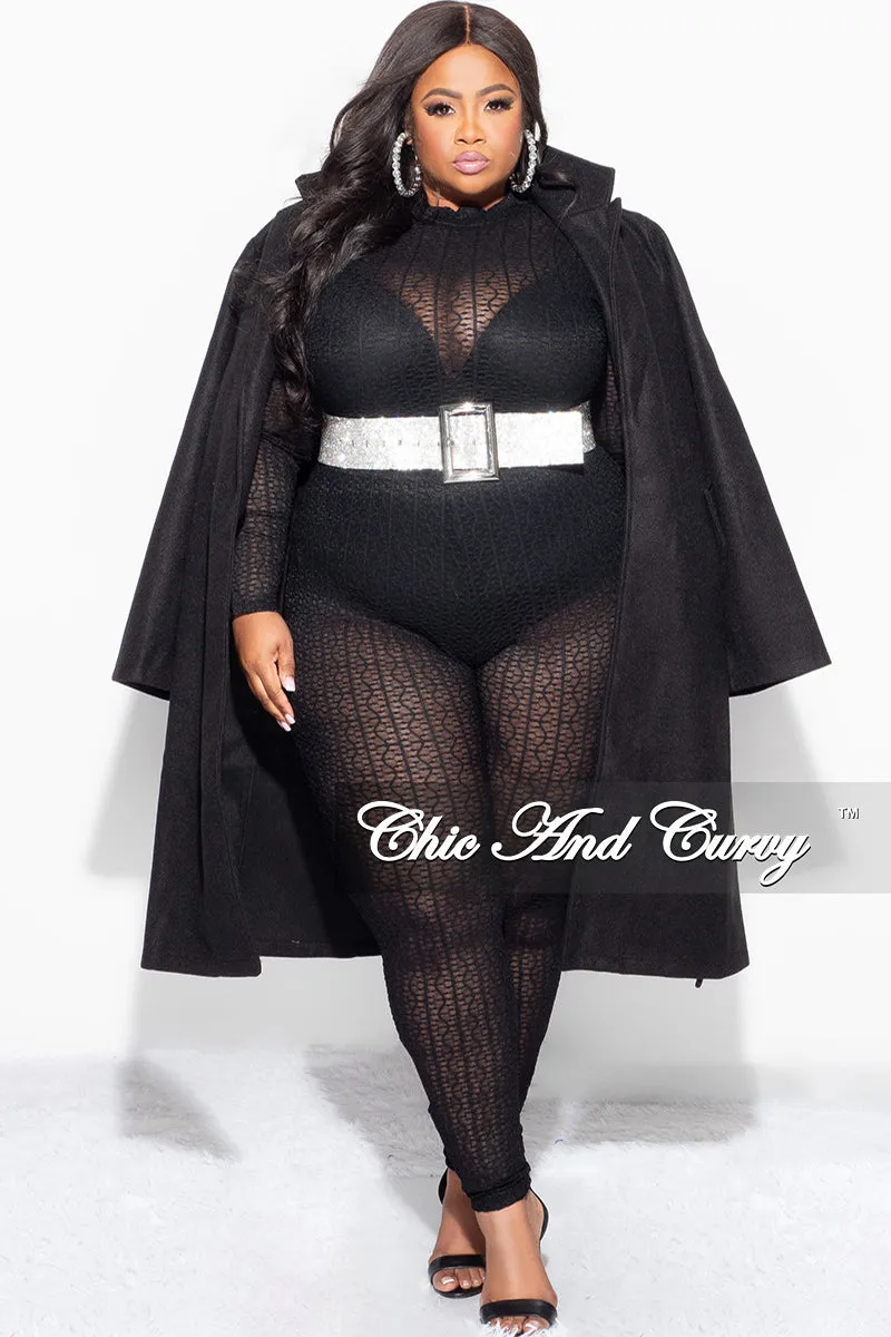 Final Sale Plus Size Wool Trench Coat with Tie in  Black