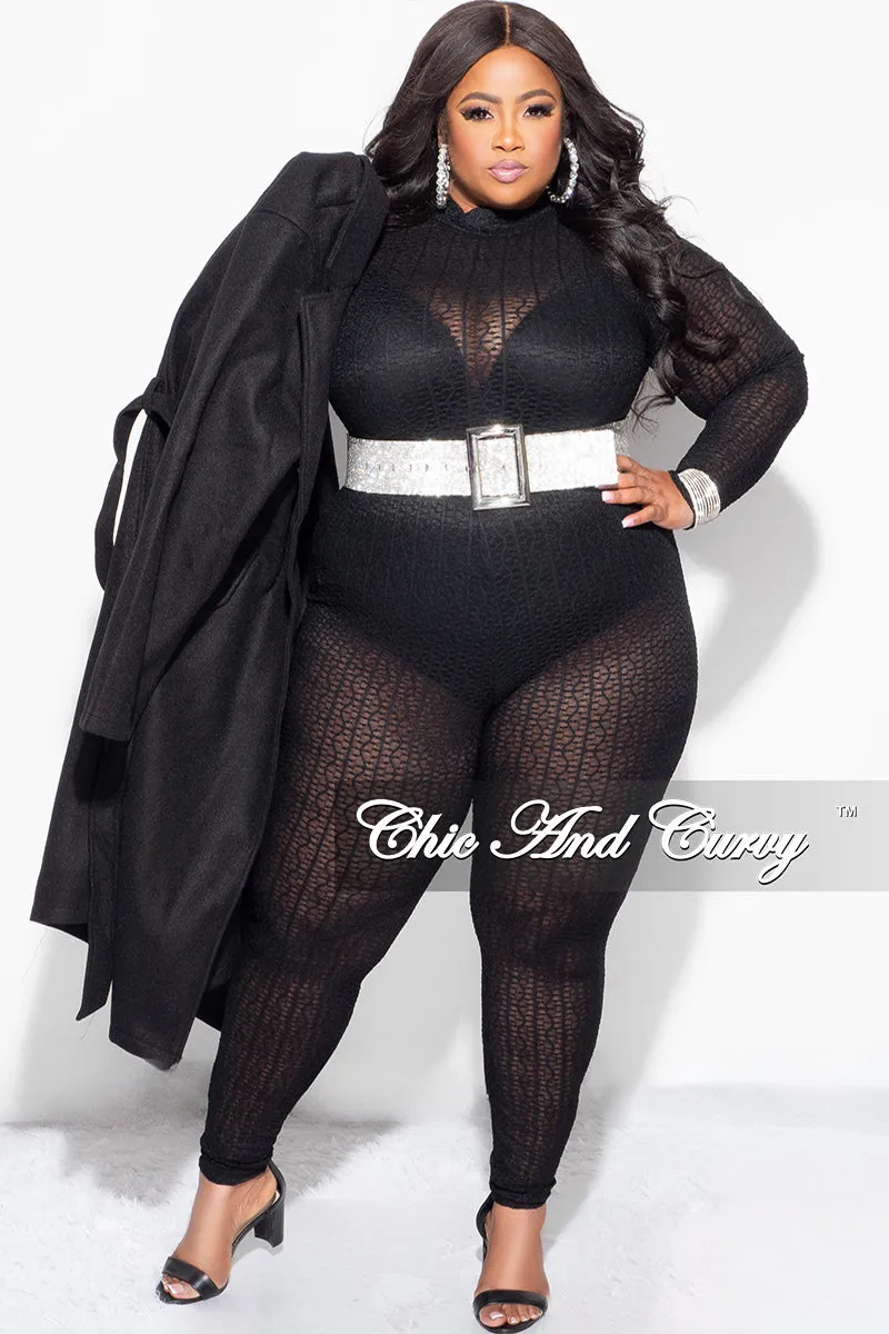 Final Sale Plus Size Wool Trench Coat with Tie in  Black