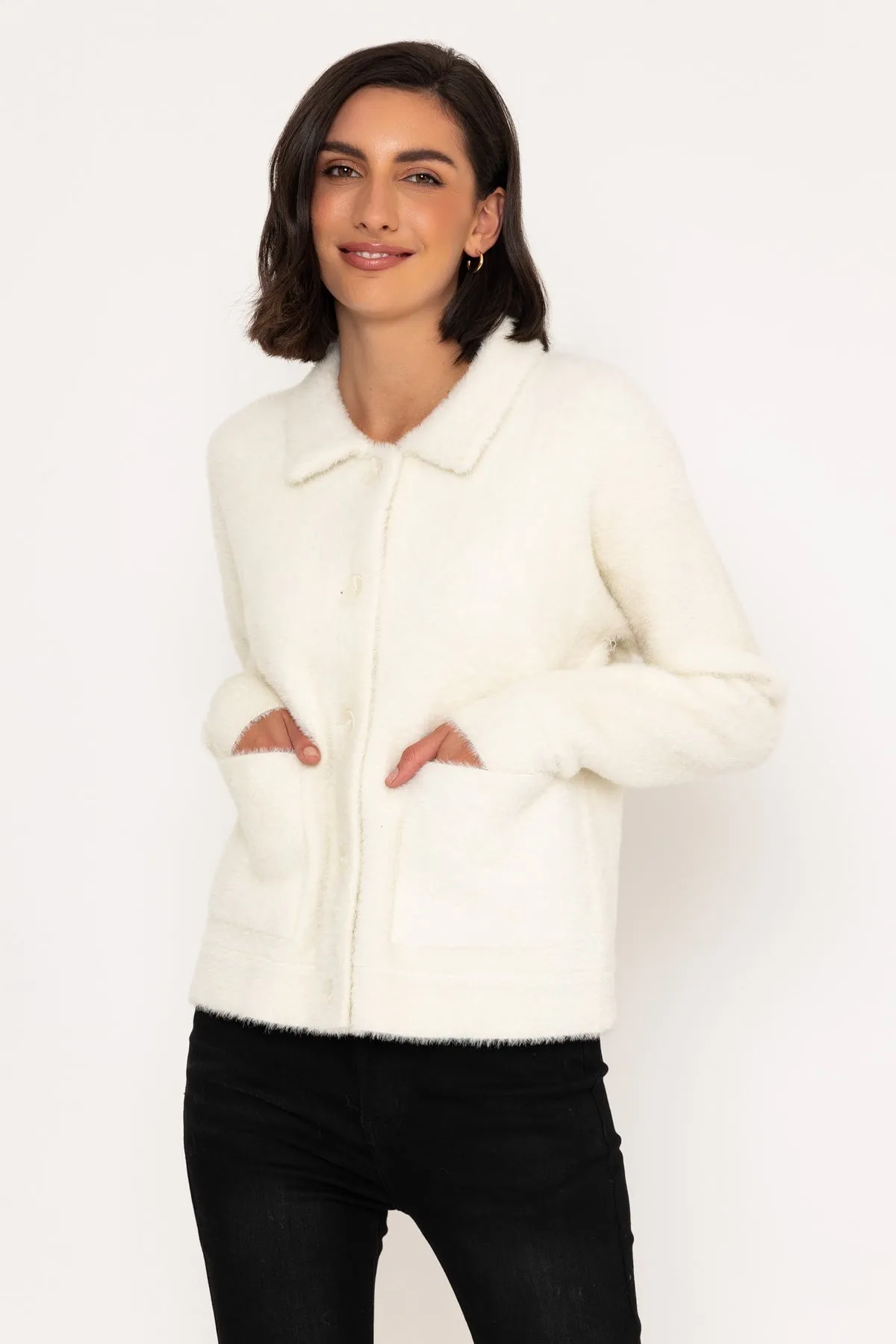 Fluffy Knitted Shacket in Ivory