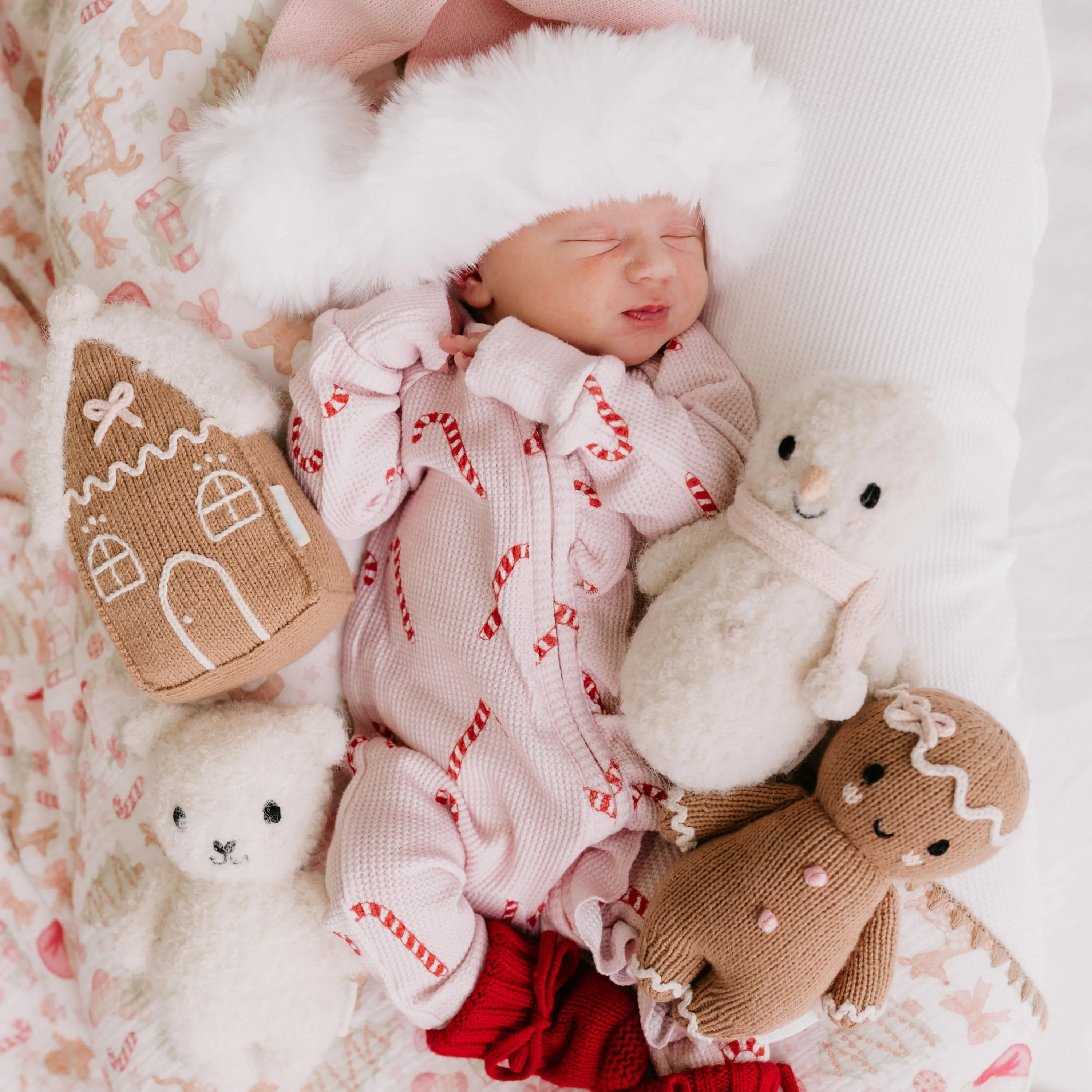 Frill Zip Romper | Pink Candy Cane Waffle