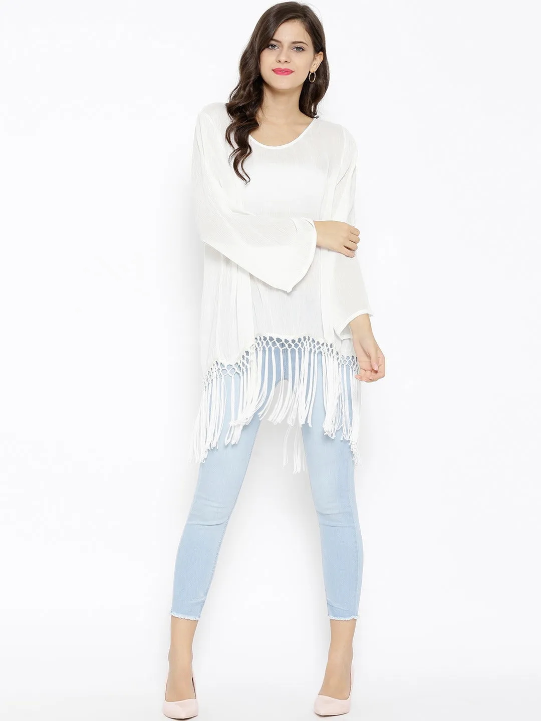Fringed Ivory Top With Back Slit