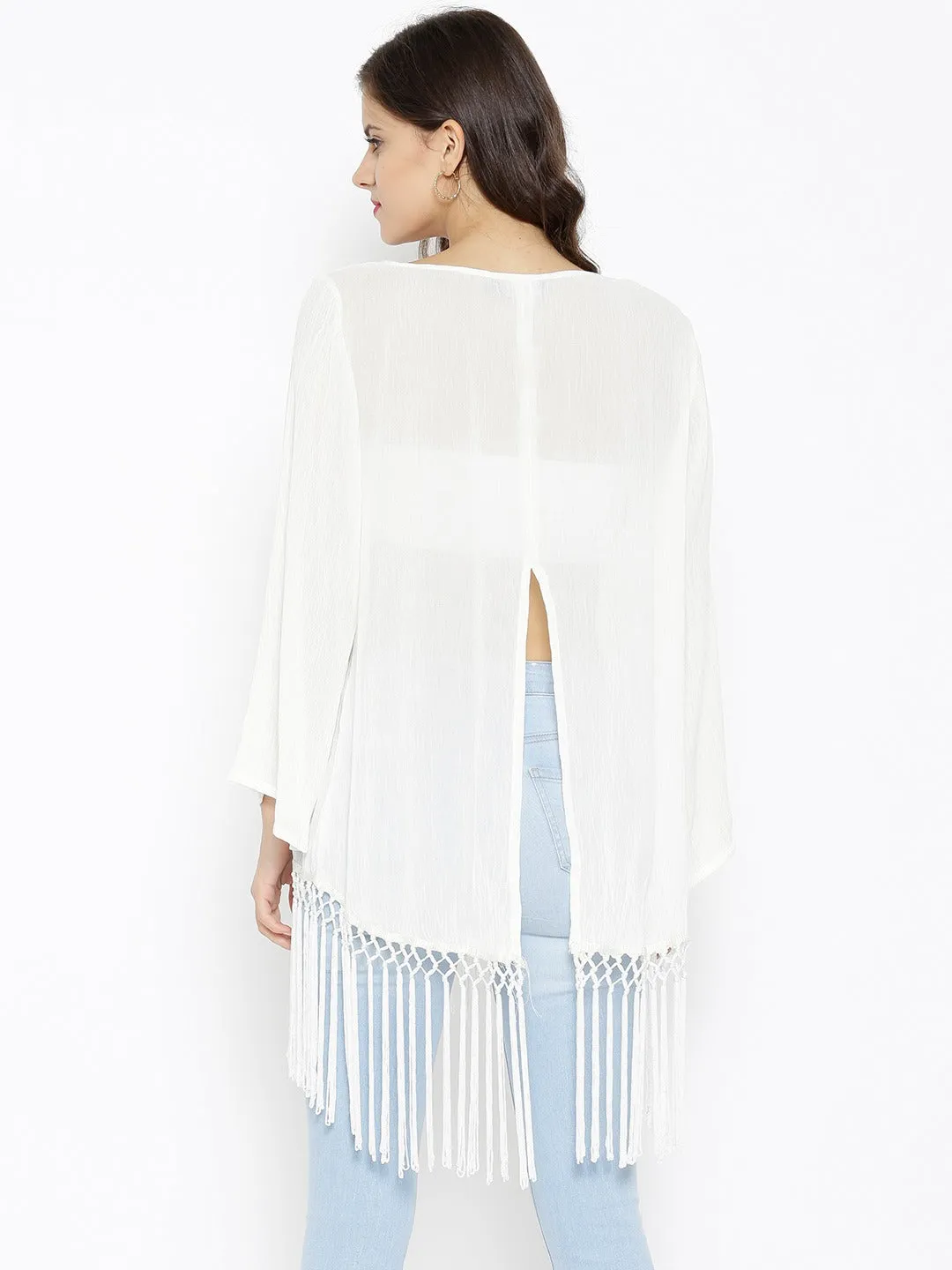 Fringed Ivory Top With Back Slit
