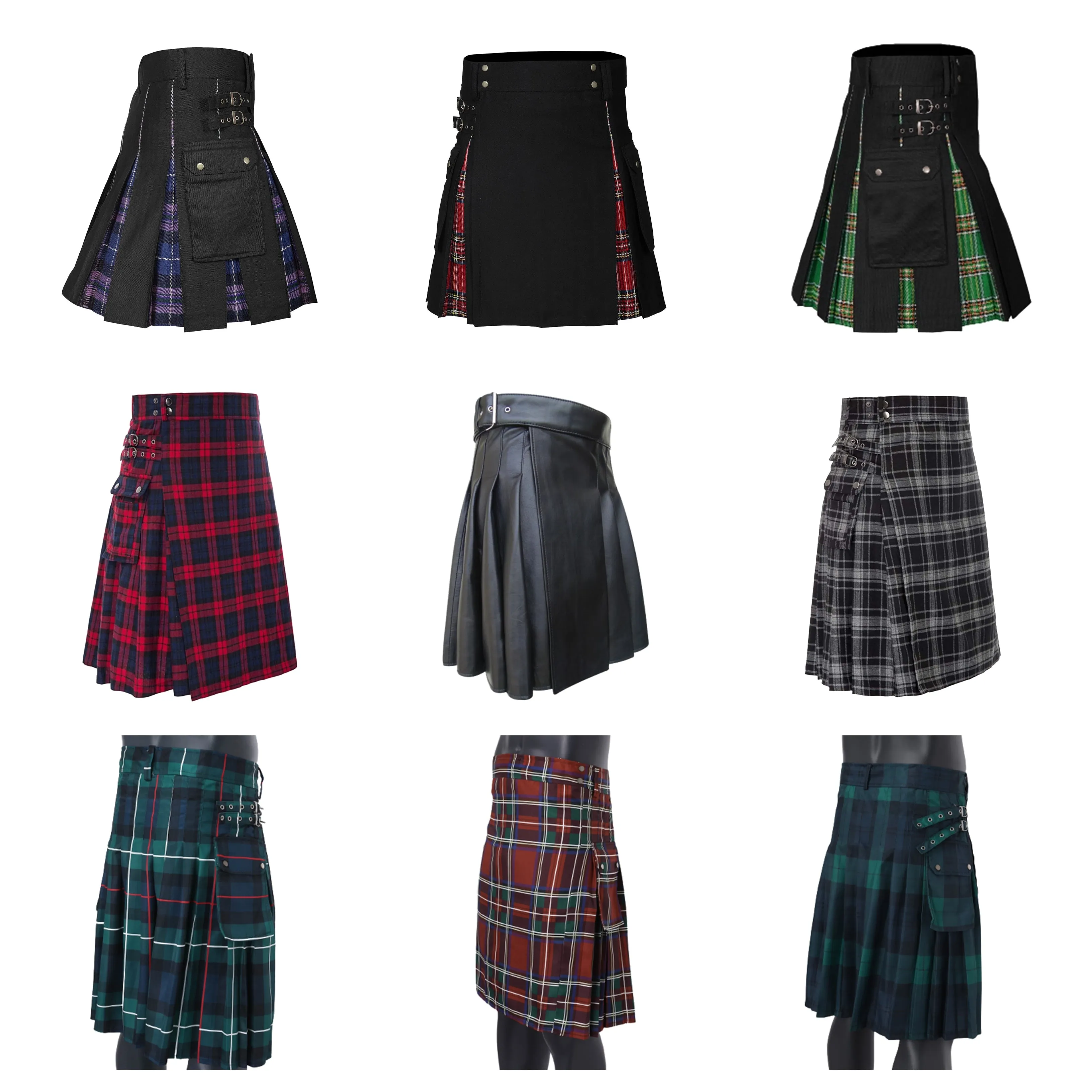 Funki Buys | Skirts | Men's Gothic Punk Pleated Pocket Kilts