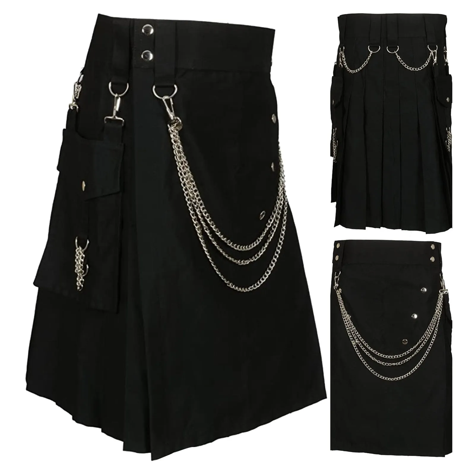 Funki Buys | Skirts | Men's Gothic Punk Pleated Pocket Kilts