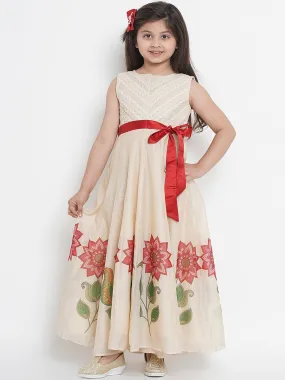 Girl's Beige Printed Maxi Dress - Bitiya By Bhama
