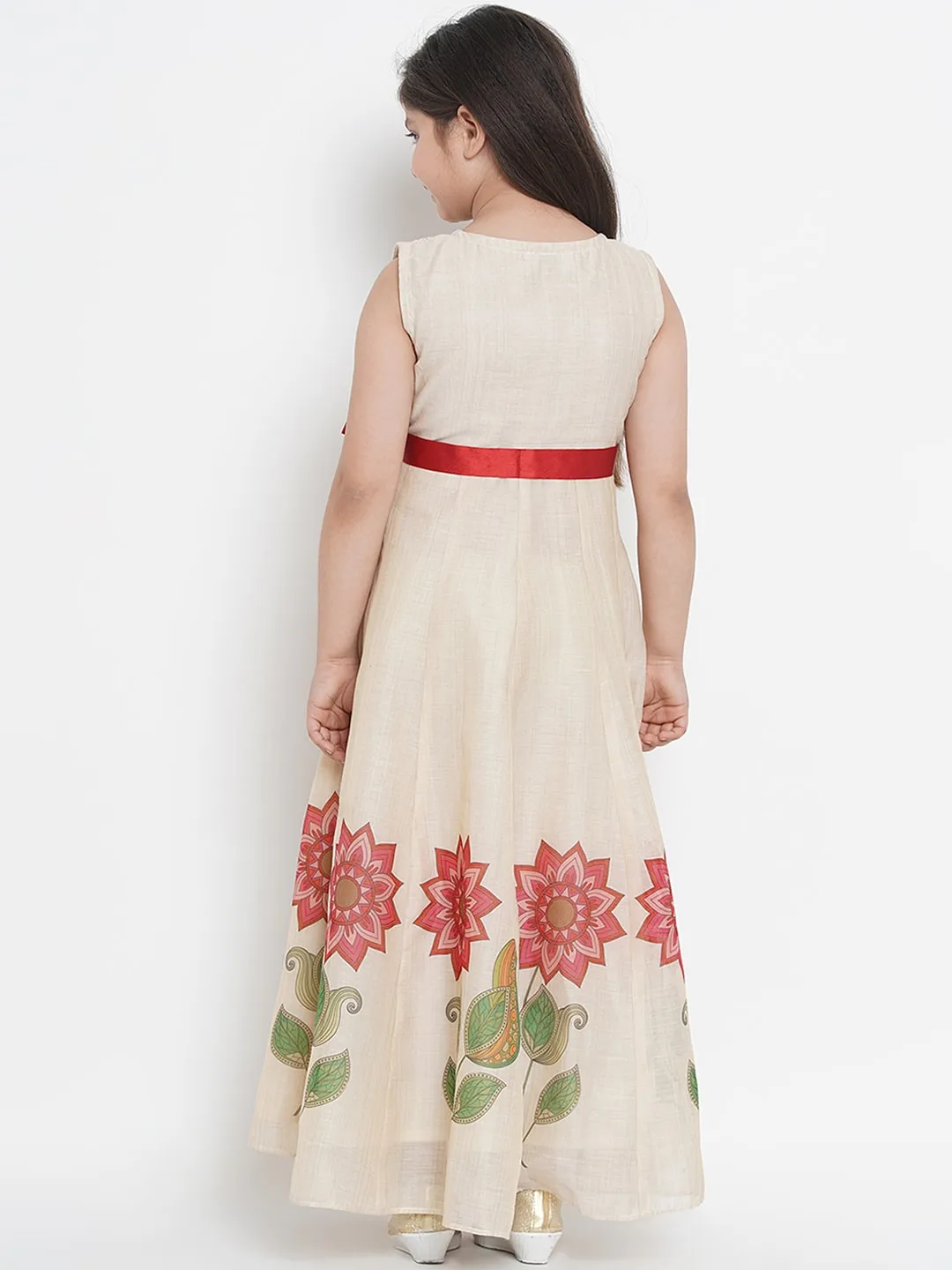 Girl's Beige Printed Maxi Dress - Bitiya By Bhama