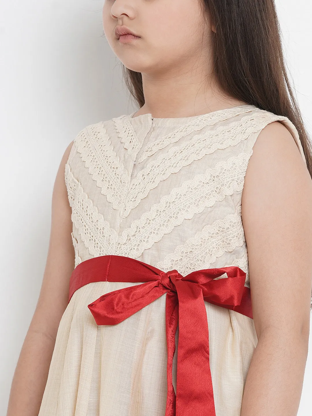 Girl's Beige Printed Maxi Dress - Bitiya By Bhama