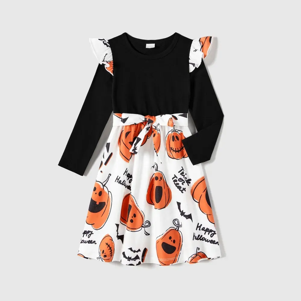 Glowing Family Matching Dress for Halloween Boo Pumpkin Skull Long-Sleeve Outfits