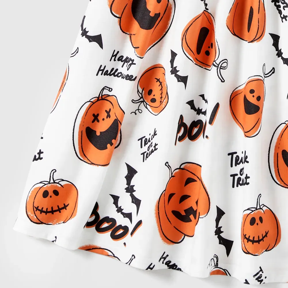Glowing Family Matching Dress for Halloween Boo Pumpkin Skull Long-Sleeve Outfits