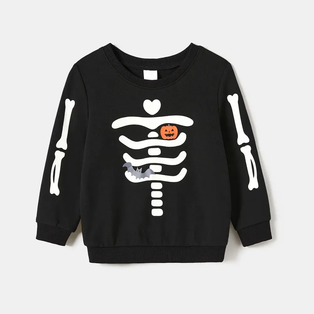 Glowing Family Matching Dress for Halloween Boo Pumpkin Skull Long-Sleeve Outfits