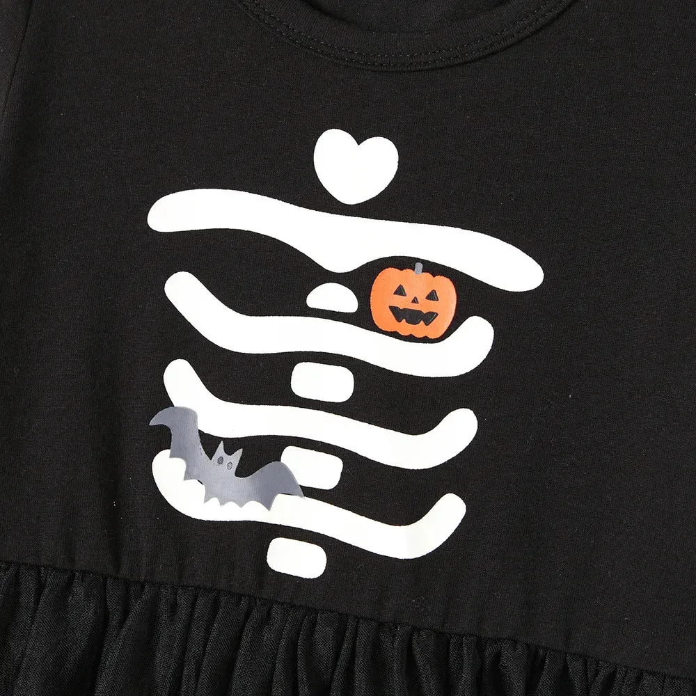 Glowing Family Matching Dress for Halloween Boo Pumpkin Skull Long-Sleeve Outfits