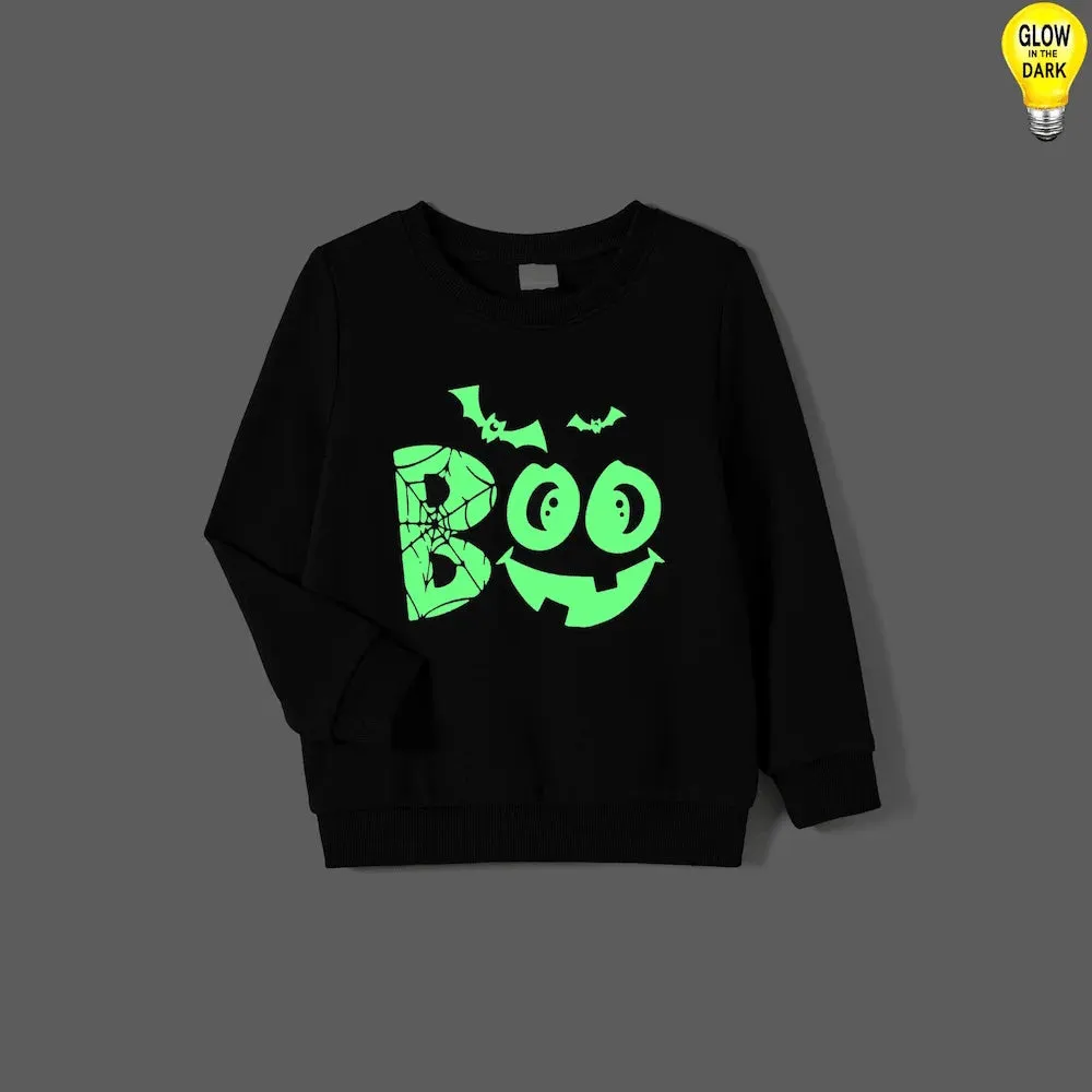 Glowing Family Matching Dress for Halloween Boo Pumpkin Skull Long-Sleeve Outfits