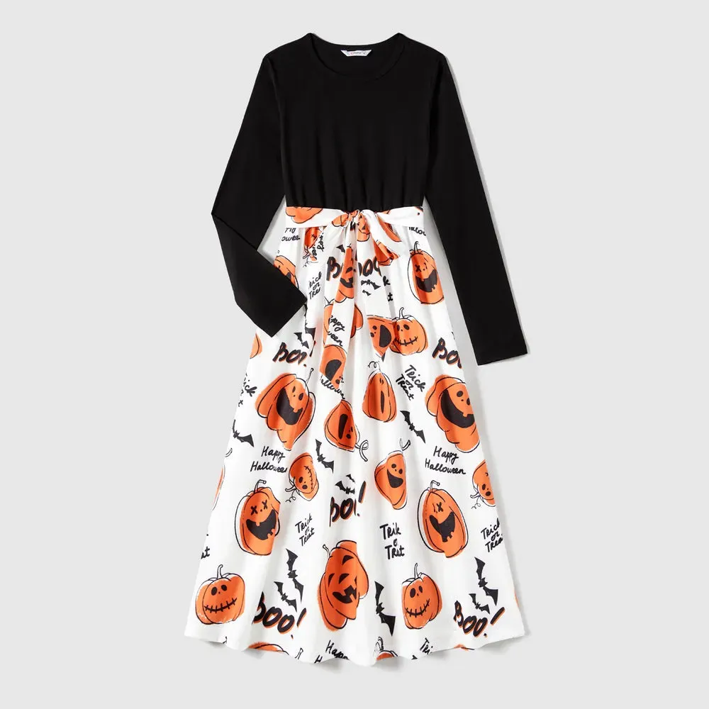 Glowing Family Matching Dress for Halloween Boo Pumpkin Skull Long-Sleeve Outfits