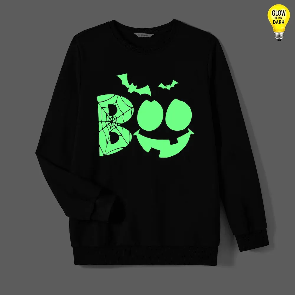 Glowing Family Matching Dress for Halloween Boo Pumpkin Skull Long-Sleeve Outfits