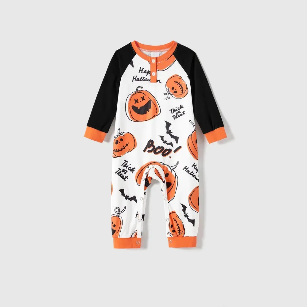 Glowing Family Matching Dress for Halloween Boo Pumpkin Skull Long-Sleeve Outfits