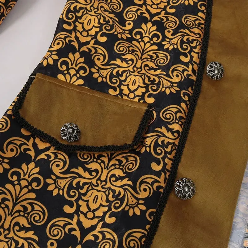 Gold and Black Floral Mens Medieval Coat Steampunk Jacket