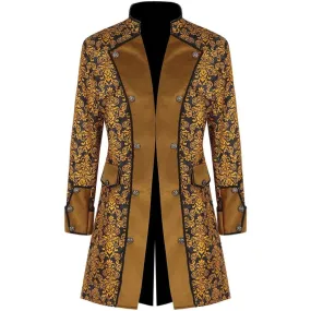 Gold and Black Floral Mens Medieval Coat Steampunk Jacket